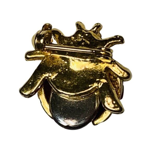 Women’s Red & White Crystal Glass Enamel Ladybug Gold Tone Vintage Brooch - Picture 5 of 6